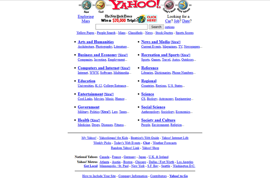An image of Yahoo's website from 1997
